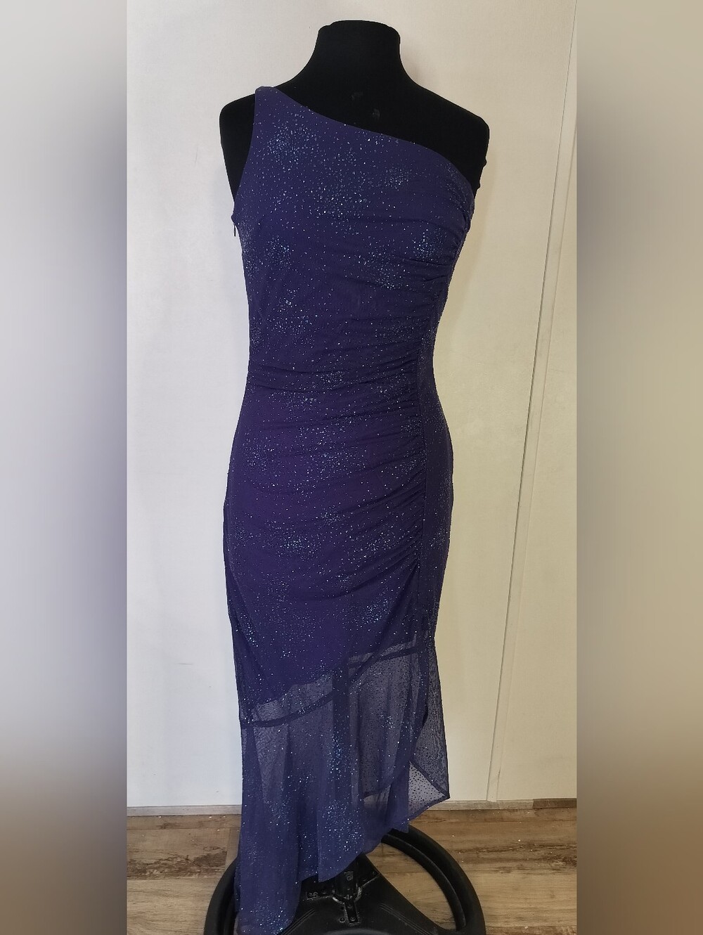 Jessica McClintock One-Shoulder Sparkle Gown in Deep Purple